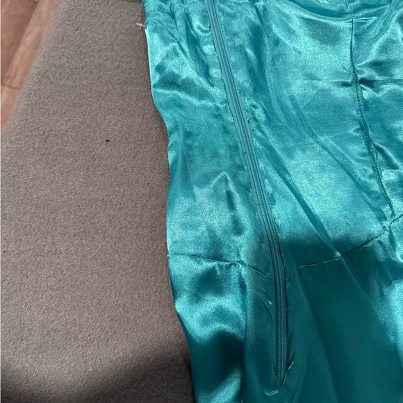May Queen Teal One Shoulder Dress with Gold Detailing - Picture 10 of 12